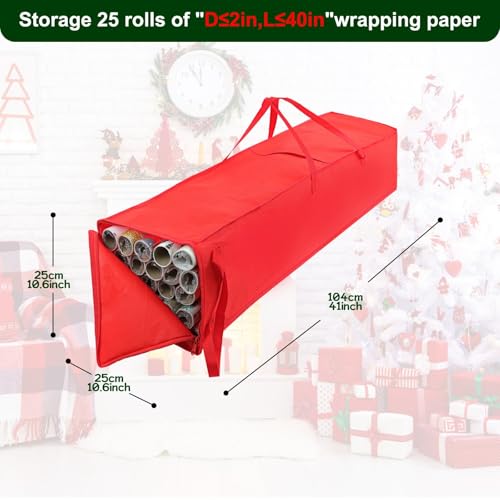 41-Inch Christmas Wrapping Paper Storage Bag and Gift Wrap Organizer