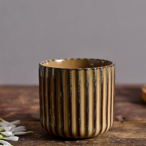 LILITURF Brown Kiln-Fired Ceramic Tea Mug 6oz - Handleless Green Tea & Espresso Cup