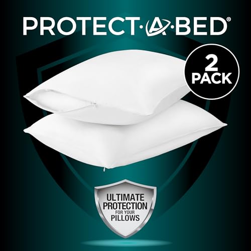 Waterproof Pillow Protectors - Standard Size 2-Pack, Bed Bug Proof & Zippered