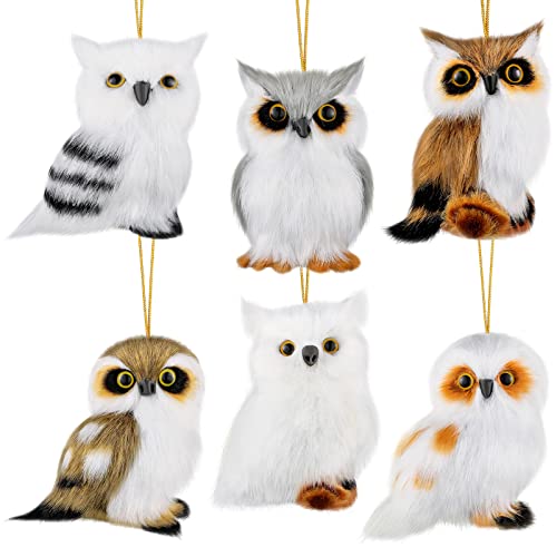Zhanmai 6-Pack Christmas Hanging Owl Ornaments – Furry Woodland Xmas Tree Decorations for Holiday Home & Party