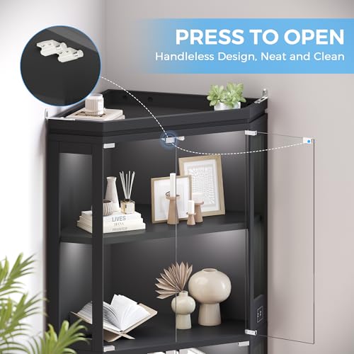 67-Inch Corner Glass Display Cabinet with RGB Lights and Motion Sensor