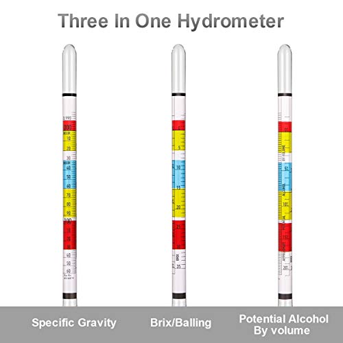 Triple Scale Hydrometer and Glass Test Jar Set for Home Brewing