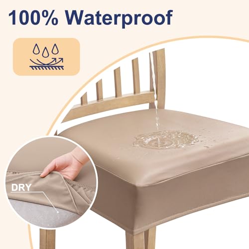 Waterproof PU Leather Dining Chair Covers Set of 4 - Stretch Fit & Easy to Install