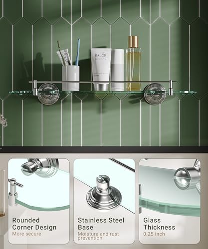 20-Inch Wall-Mounted Glass Bathroom Shelf, Brushed Nickel Floating Shelf
