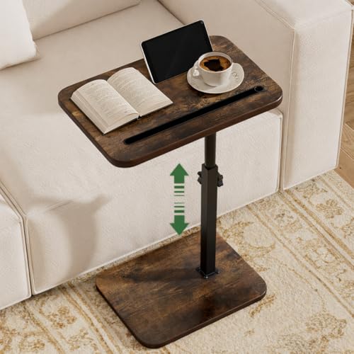 Adjustable C-Shaped Swivel Side Table with Tablet Slot for Couch