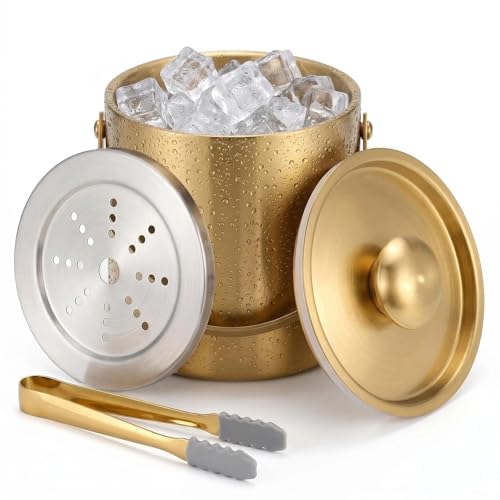 Gold 3L Double Wall Ice Bucket with Lid & Tongs – Stylish Bar Chiller