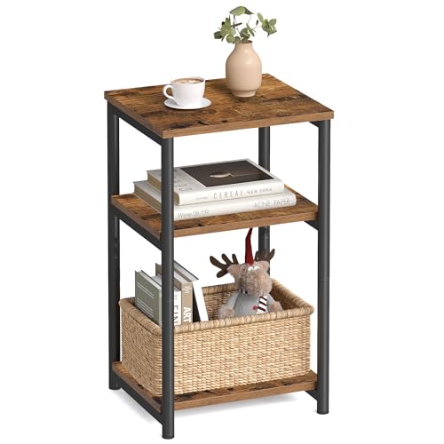 3-Tier Small Side Table with Steel Frame - Rustic End Table Nightstand