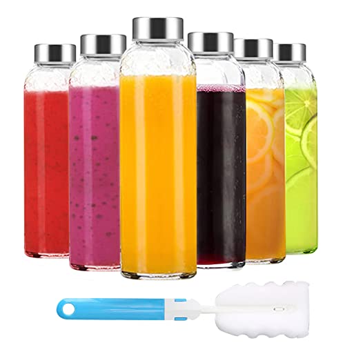 18 oz Glass Water Bottles with Stainless Steel Lids, 6-Pack Reusable Set