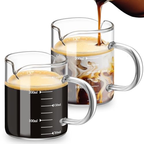 Patelai 2 Pack Espresso Shot Glasses 250ml/8oz with Dual Spouts & Handle