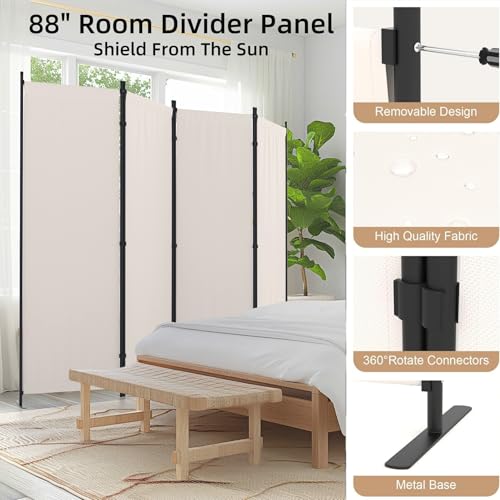 4-Panel Folding Room Divider, 6FT Portable Privacy Screen Partition, White