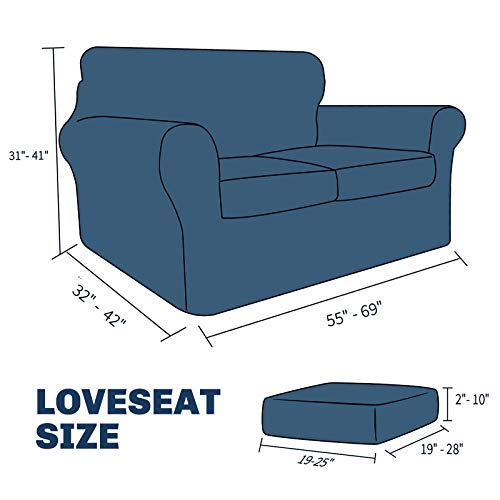 Stretch Loveseat Sofa Covers - 3-Piece Thick Slipcover Set for 2 Cushions, Navy Blue