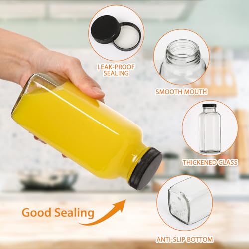 12oz Glass Juice Bottles with Leakproof Lids - 12 Pack Reusable Jars