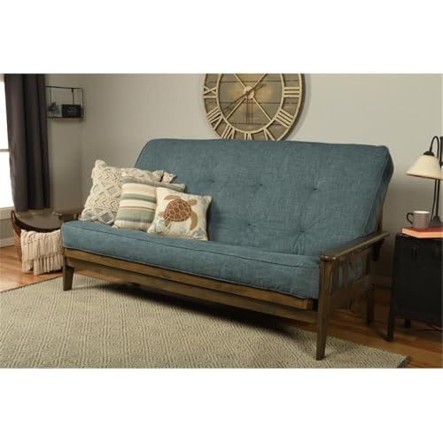 Tucson Queen Size Solid Wood Futon Sofa Bed with Aqua Blue Mattress