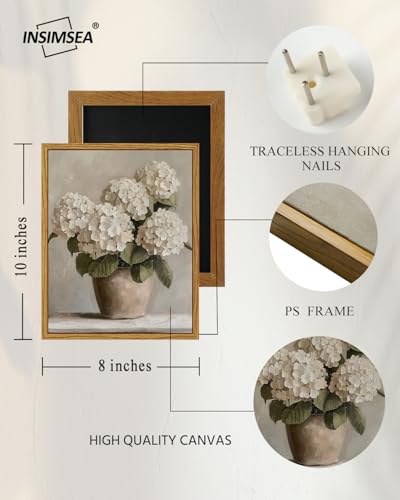 InSimSea Vintage Hydrangea Framed Canvas Wall Art 8x10 Floral Decor