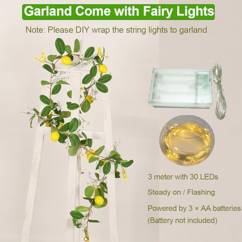 Artificial Lemon Garland with LED String Lights - Faux Greenery Vine Decor