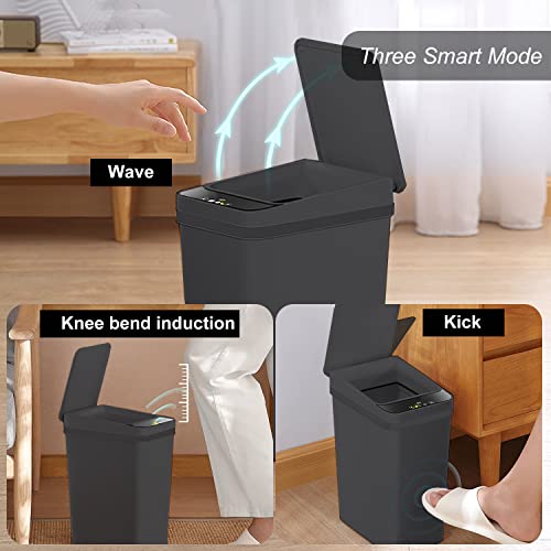 Touchless Bathroom Trash Can 2.5 Gallon Smart Motion Sensor Bin Black
