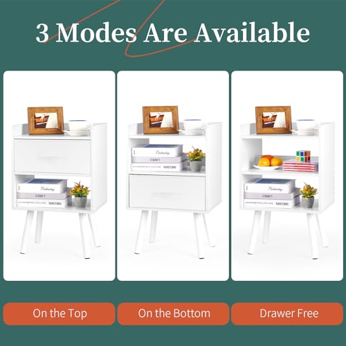 Modern 2-Tier Nightstand with Drawer and Open Storage Shelf