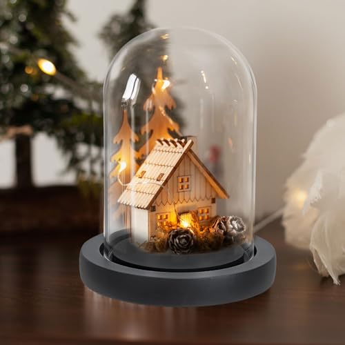 PATIKIL 7.3x5.9 Inch Clear Borosilicate Glass Cloche with Wooden Base for Home Decor and Display