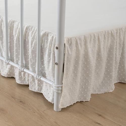 Tufted Dot Queen Bed Skirt - 12 Inch Drop Ruffled Dust Ruffle, Ivory