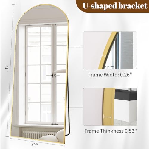 71x30 Arched Full Length Mirror, Gold Floor Mirror with Stand