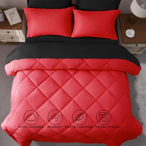 ELNIDO QUEEN Red & Black King Size Bed in a Bag 7-Piece Bedding Set All Season
