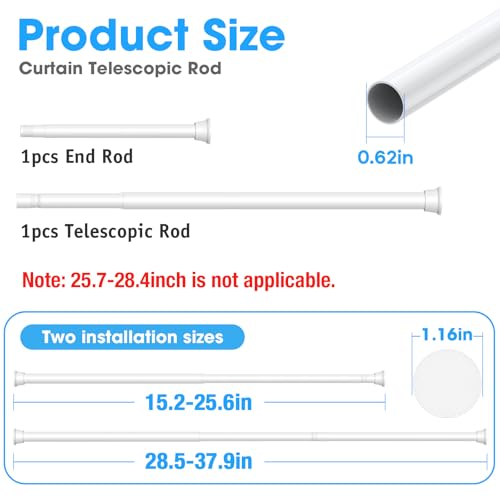 Adjustable Tension Curtain Rod 18 to 36 Inch - No Drilling Spring Rod