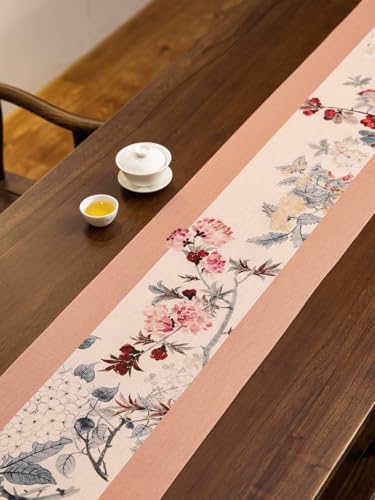 Qpfxt-fragrantgarden Blush Pink Tassel Table Runner 13x85in Thick Cotton Linen