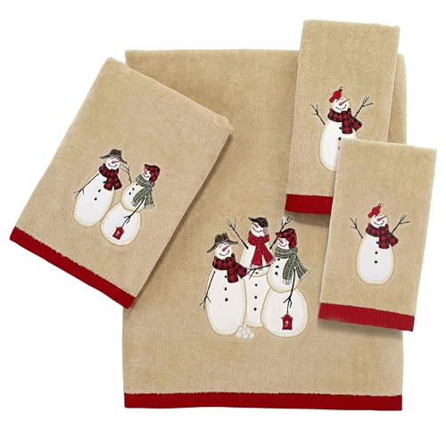 Avanti 2 Pack Snowmen Bath Towels - 100% Cotton, Festive 27x50 inches