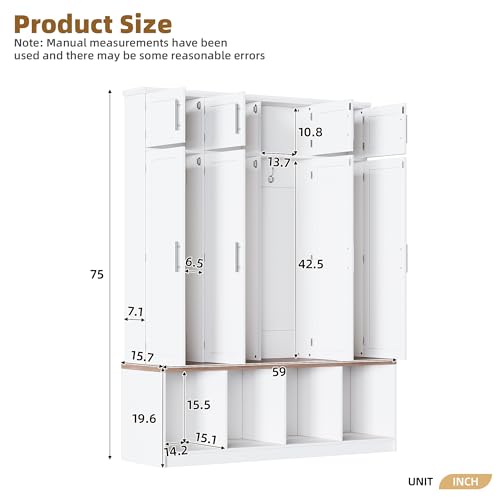 4-in-1 Hall Tree with Entryway Bench, Shoe Cabinet and Storage Hooks