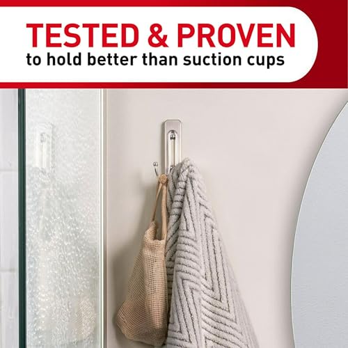 Satin Nickel Double Bath Hook, Damage-Free Adhesive Wall Hook