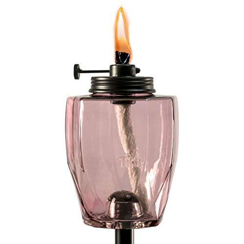 TIKI Adjustable Flame 64" Glass Torch ? Pink Decorative Lighting for Outdoor Lawn, Patio & Garden | Includes Snuffer & Long-Lasting Wick | Weather-Resistant Design