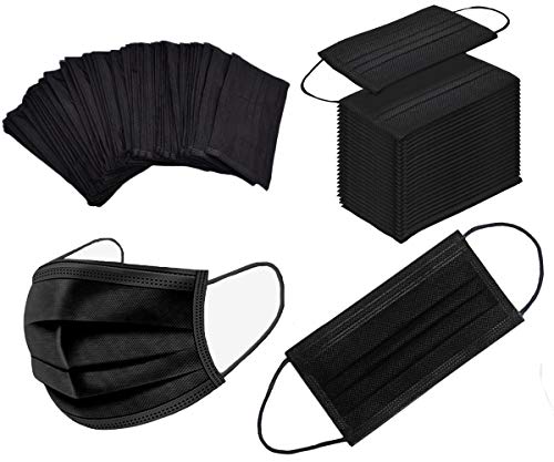 3-Ply Black Disposable Face Masks (100 Pack) - Breathable Non-Woven