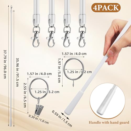 36-Inch Curtain Pull Wand Set, 4-Pack Fiberglass Drapery Rods with Hooks