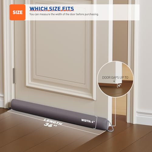 Weighted Door Draft Stopper 36 Inch - Gray Soundproof Under Door Blocker