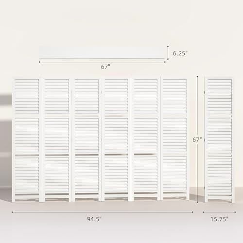 6-Panel Wood Room Divider with Shelves - 67-Inch Folding Privacy Screen