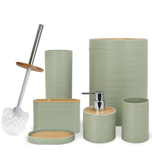 6-Piece Bathroom Accessory Set, Durable Plastic Bath Ensemble, Green