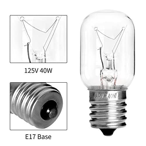 Microwave Light Bulb 125V 40W E17 Base, 2-Pack Replacement for Range Hoods