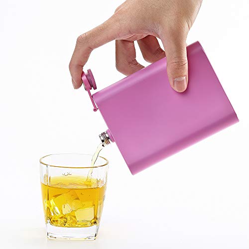 FYL Pink Matte Stainless Steel Hip Flask 8 Oz Leakproof with Funnel
