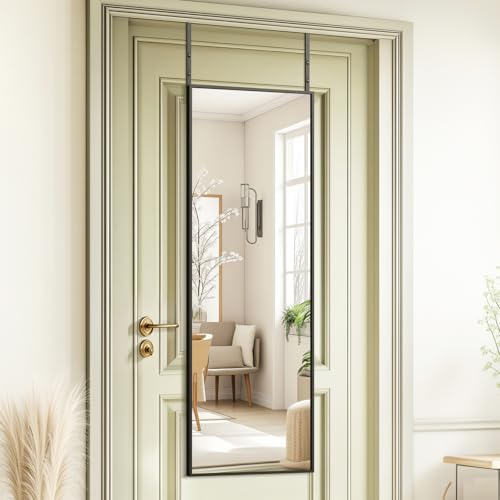 Full Length Over the Door Mirror, 48x14 Tempered Glass Hanging Mirror