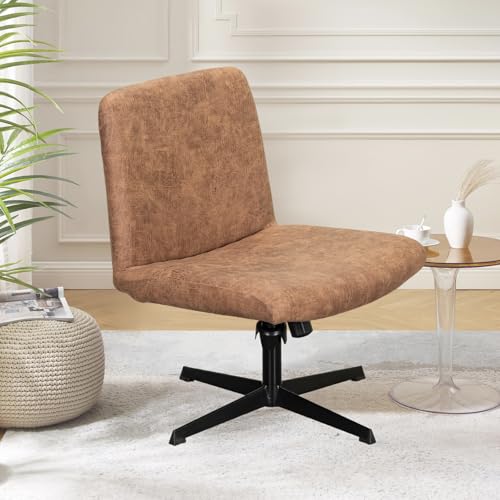 Criss Cross Chair Cover - Stretch Faux Leather Slipcover for Armless Accent Chairs - Camel