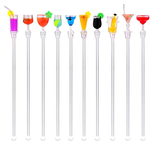 Colorful Cocktail Stir Sticks Set - 10 Acrylic Drink Mixers with Mini Accessories