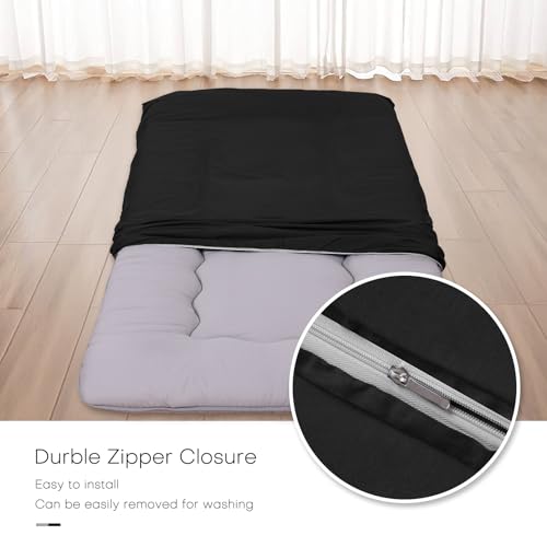 Cotton Futon Mattress Cover with Zipper - Twin Size Black