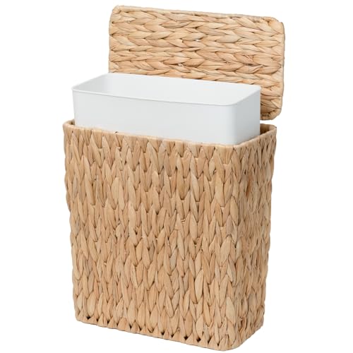 3 Gallon Natural Wicker Bathroom Trash Can with Lid & Removable Bin