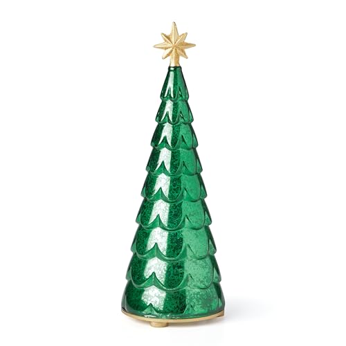 Lit Mercury Glass Christmas Tree Figurine - 9.5 Inch Tabletop Decor