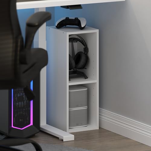 2-Tier Narrow Bookshelf, Slim Composite Wood Storage Shelf - White