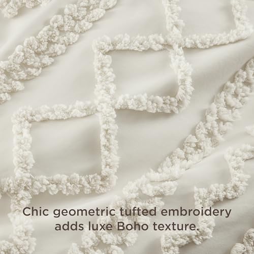 Bedsure Boho Tufted Queen Duvet Cover Set - 3 Piece Soft Beige Bedding Set