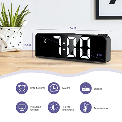 Projection Alarm Clock with 7.9-Inch LED Display and Adjustable Brightness