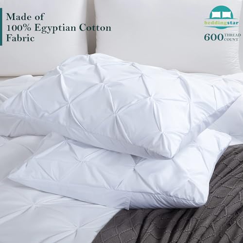 King Pinch Pleated Pillow Shams Set of 2 - 100% Egyptian Cotton, White
