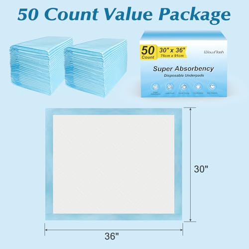 Wowflash 50-Count Disposable Underpads 30x36 XXL Incontinence & Pet Pads