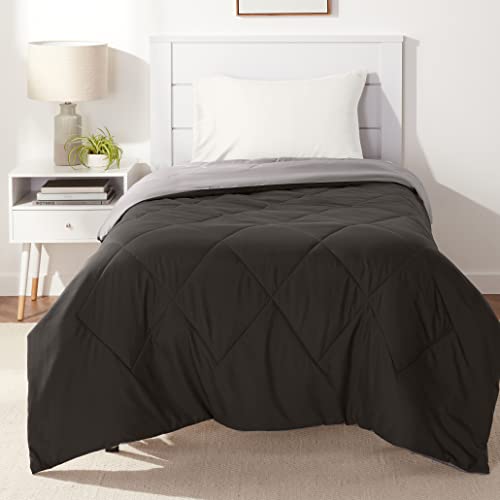 Reversible All-Season Microfiber Comforter Blanket, Twin/Twin XL, Black/Grey